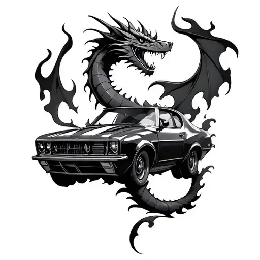 Dragon With Flames And Car Components