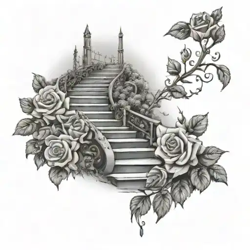Heaven Stairs With Rose Bush