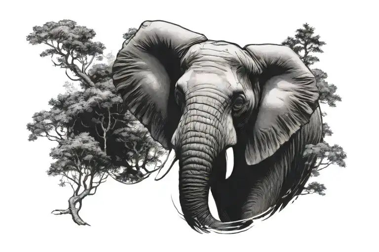 Half Elephant Head And A Forest