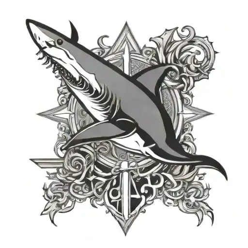 Religius Cross And Shark