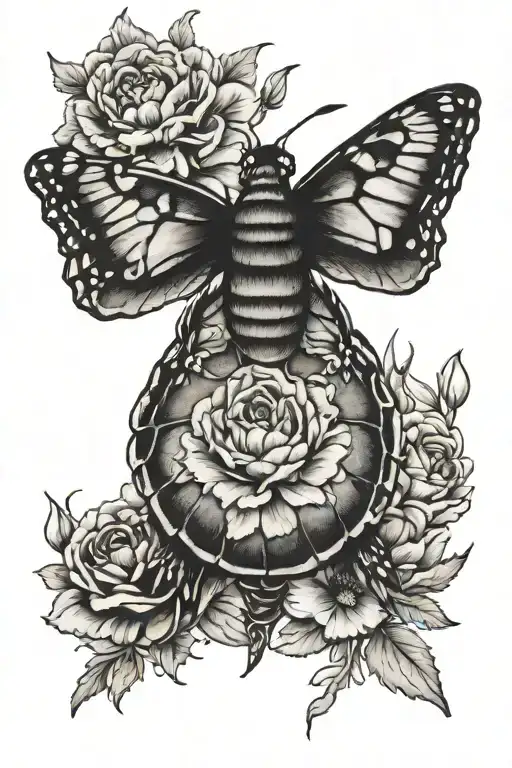 Monarch Butterfly Sea Turtle Marigolds Carnation Fine Line