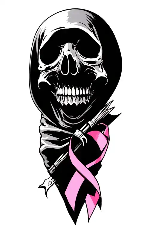 Grim Reaper And Breast Cancer Ribbon