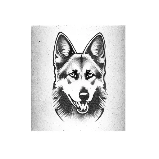 A Black-grey Design Of A Military Dog Tag With A German Shepard Silhouette And Crossed Rifles