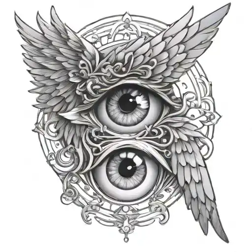 Seraphim Wings Merging Into An Eye In A Black And Gray Color Palette