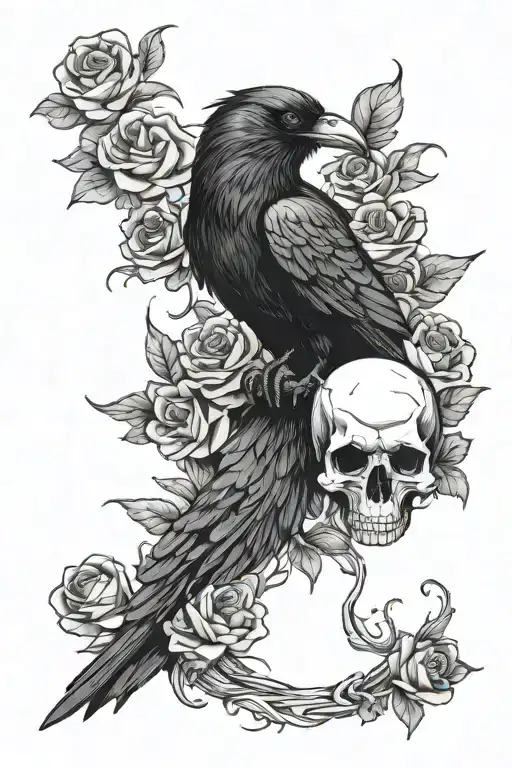 Raven And Skulls Roses
