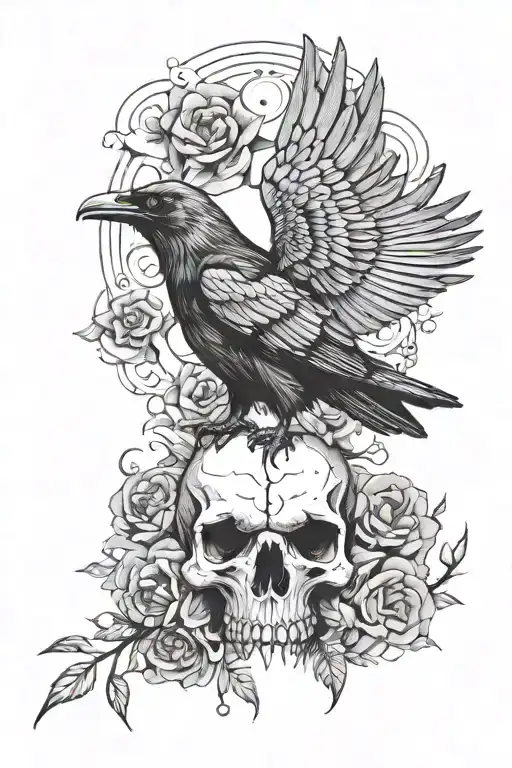 Raven And Skulls Surrounded