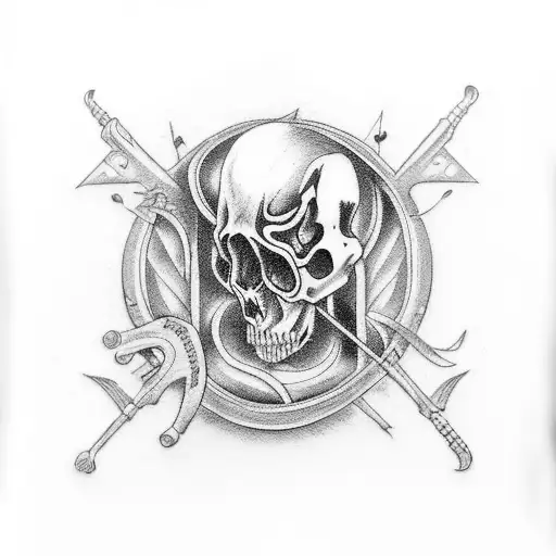 A Gothic Music-themed Tattoo Featuring A Trader's Tools