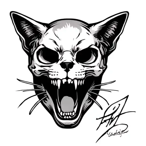Cat Skull With An Open Mouth On The Knee