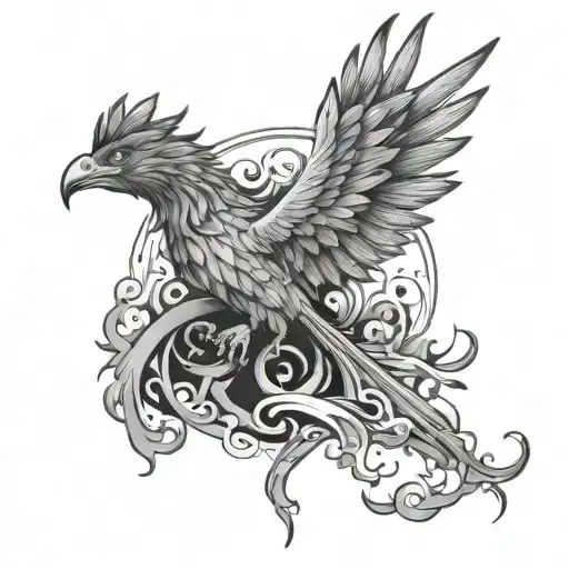 Neck Tattoo With Phoenix Rising From Ashes Surrounded