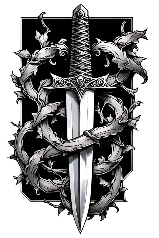 A Dagger Wrapped With A Vine Intertwined No Background