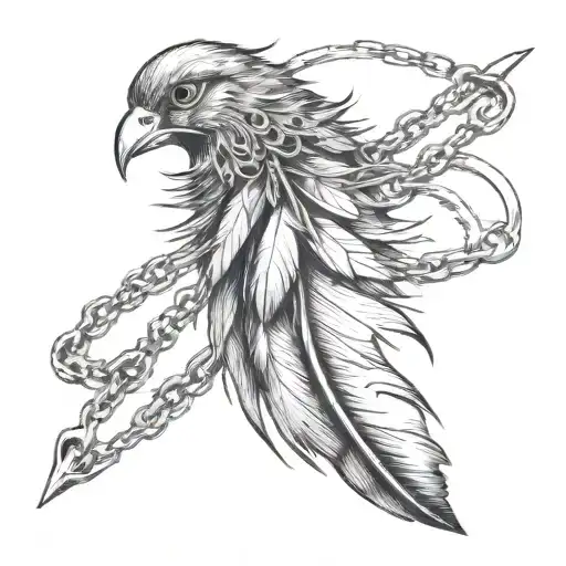 Rugged Feather With Chain Ripping Thru It
