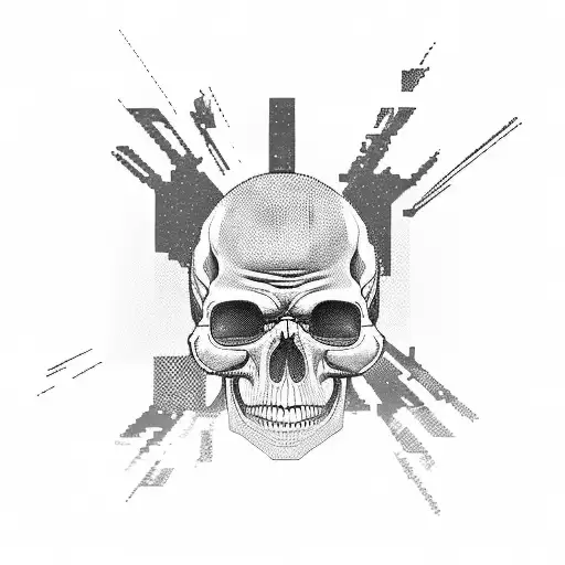 A Glitched Out Image Of A Computer Screen Displaying A Pixelated Skull And Crossbones