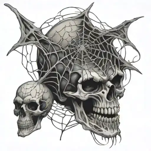 Spider And Webs Hanging Off Skulls