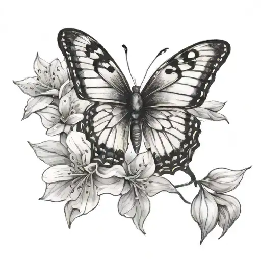 Butterfly With Arabian Jasmine Floweras Half The Wing
