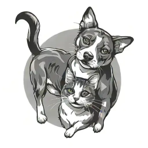 Electric Guiatr With Dog And Cat Playing