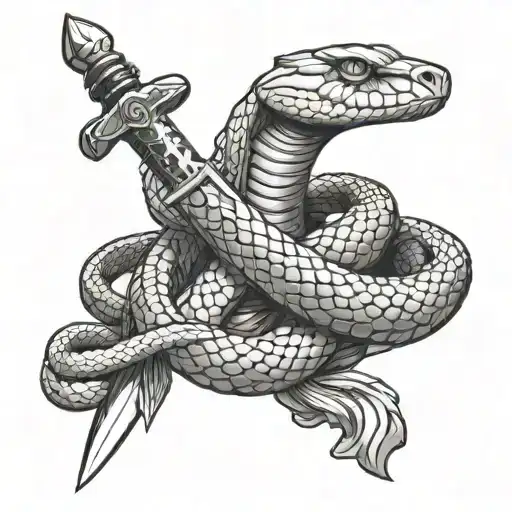 Realistic Snake And Sword Tattoo Design