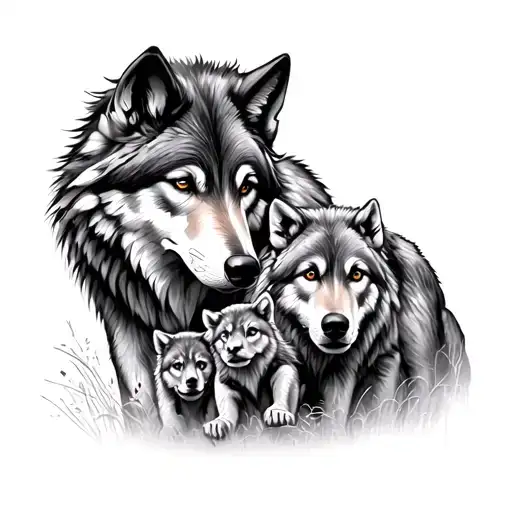 Mother Wolf And Cubs