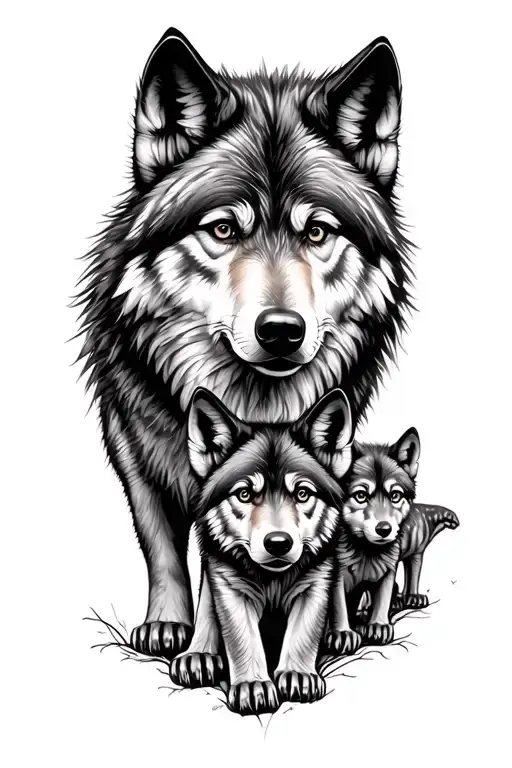 Mother Wolf And Cubs