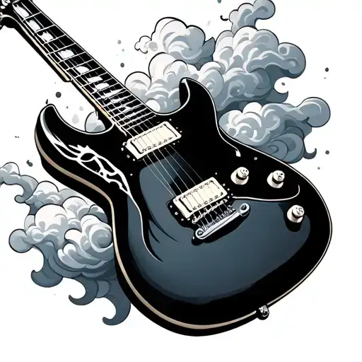 Electric Guitar Transforming Into Clouds Floating