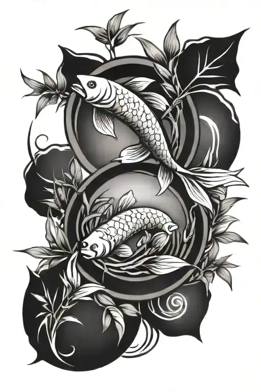 Bamboo With Pisces Fish Yin Yang