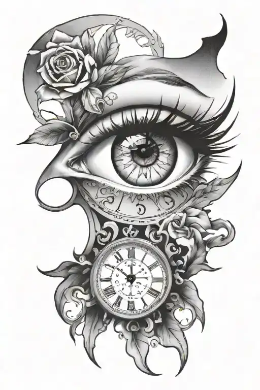 Eye Tattoo And Clock Embedded