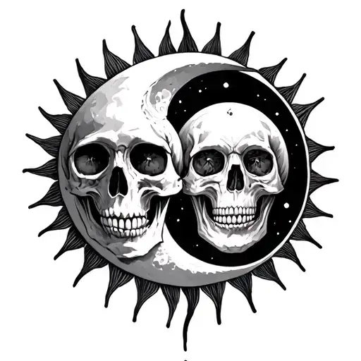 Sun And Moon Merging Together Representing Gemeni Whith Skull