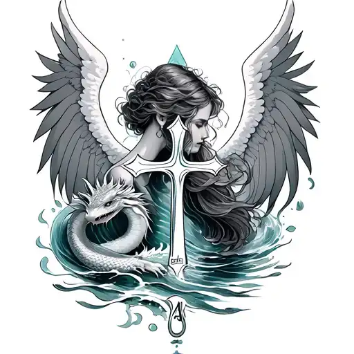 Angel Number 444 Cross With And Water Dragon With A Ocean Vibe The Fits Behind The Ear Feminine