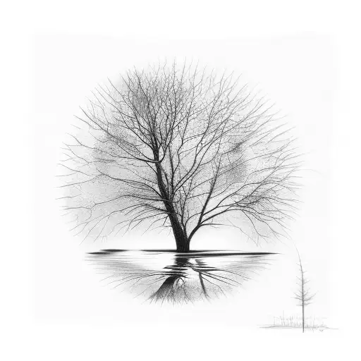 Tree In Flames Reflected In Pond