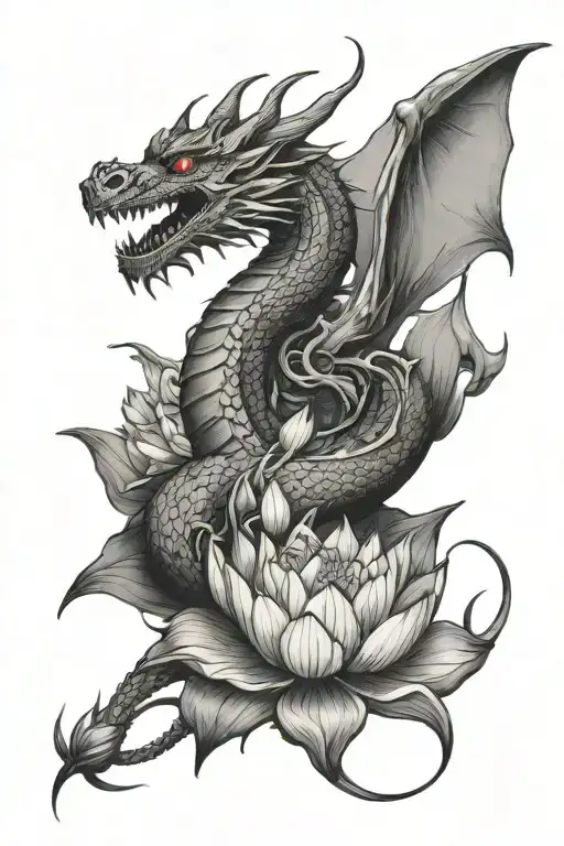 Dragon And Lotus Flower Blooming