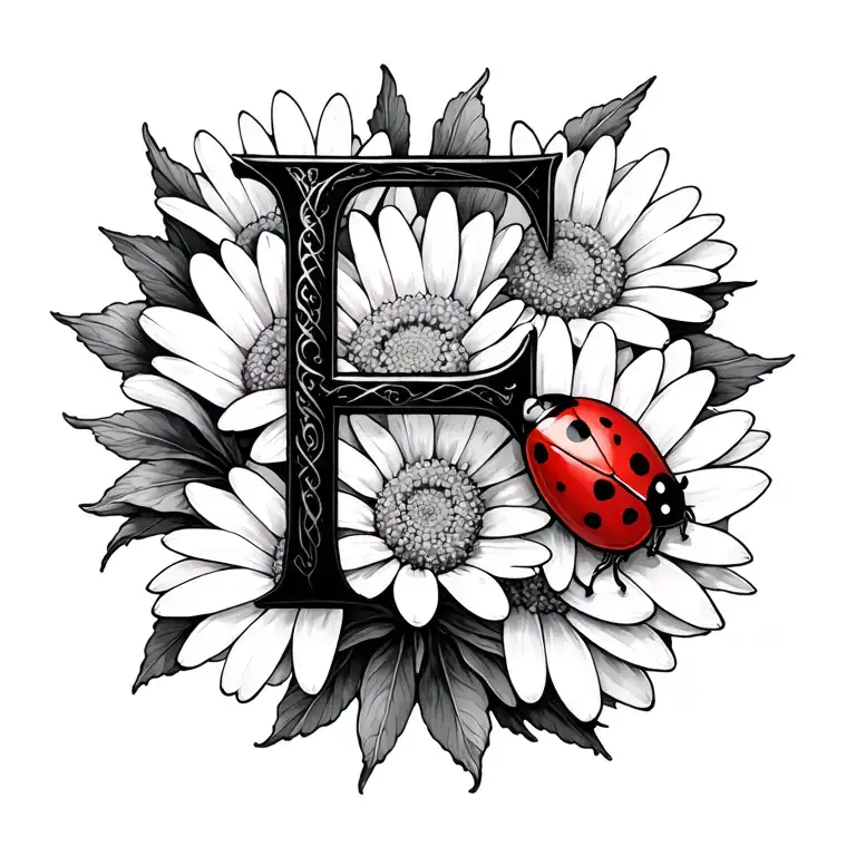 Norse Rune F With Daisy And Ladybug