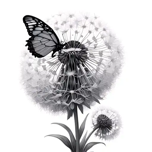 Dandelion Flower And Butterfly