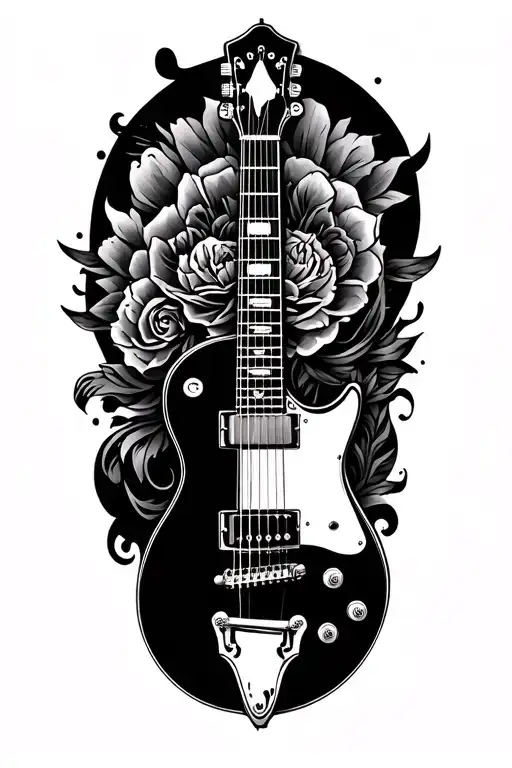 Guitar Sleeve Tattoo Featuring Iconic Symbols