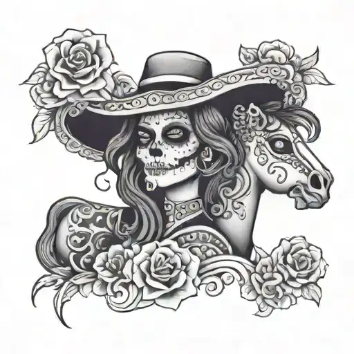 La Catrina On A Dark Horse