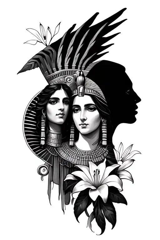 Greek God Helios And Egyptian Goddess Isis With Lily Flower