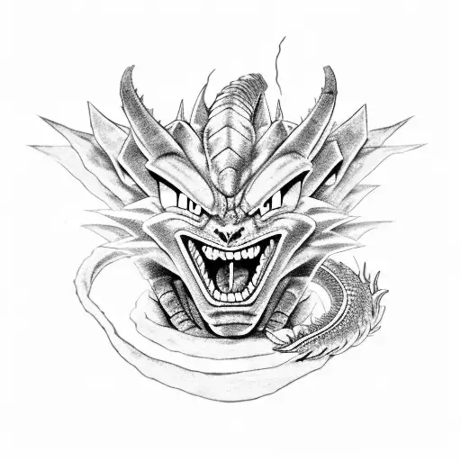 Create A Detailed Portrait Of A Dragon From Dragon Ball Z In A Black-grey Style