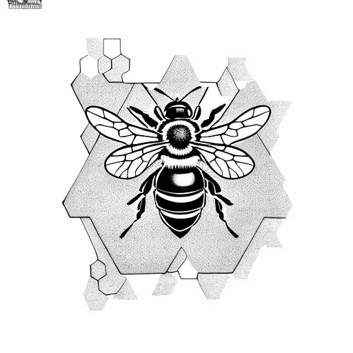 Bee With Honeycomb Background