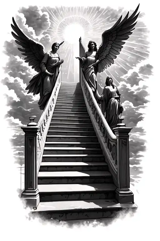 Stairway To Heaven Walking Up Stairs Angels Sun Rays Clouds Heaven Gate At The Top Of The Stairs