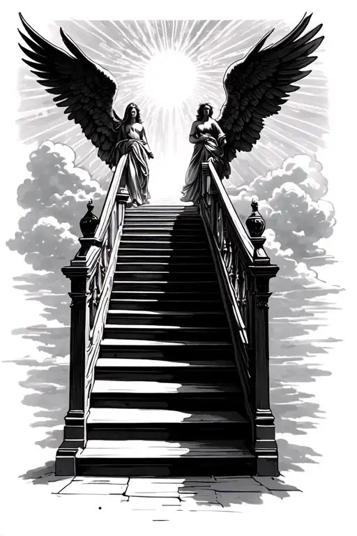 Stairway To Heaven Walking Up Stairs Angels Sun Rays Clouds Heaven Gate At The Top Of The Stairs