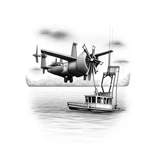 A C-130t Flying Over A Fishing Boat On The Water