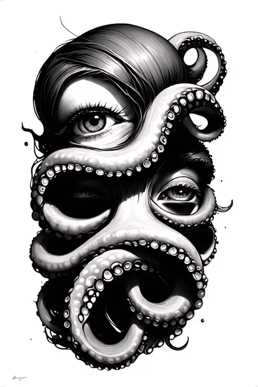 Octopus Wrapped With And Eye Crying Woman
