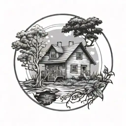 Circle With House And Wood