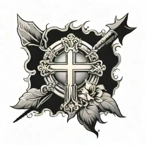 A Christian Cross With A Small Sun On The Arm Of The Cross