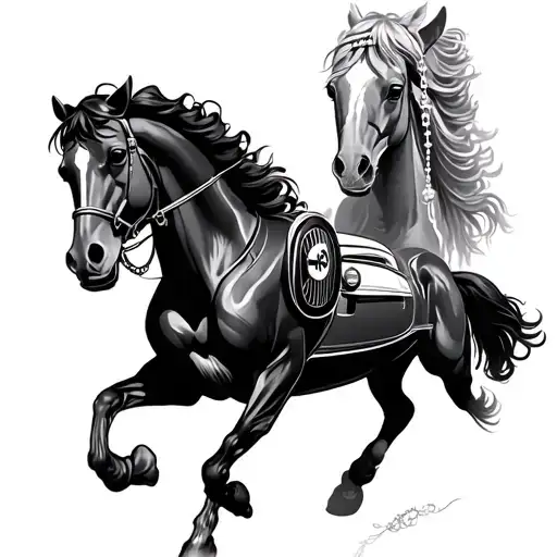 Bmw Car With Rosary And Horse Galloping