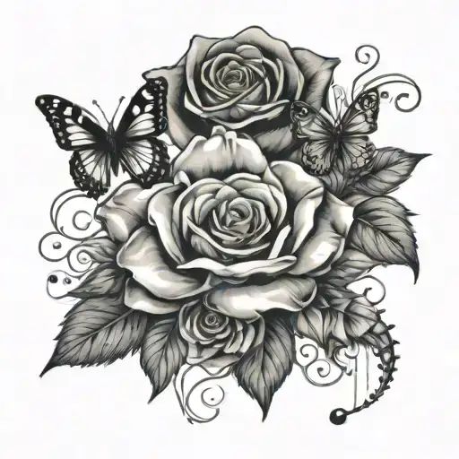 Butterfly Roses And Music Note Intertwined