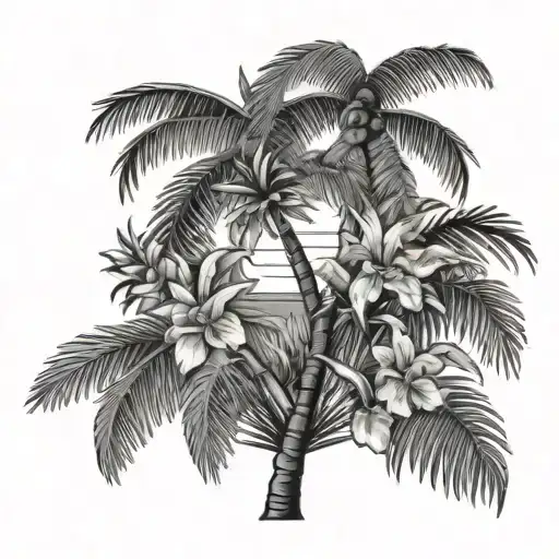 Palm Tree And Flowers