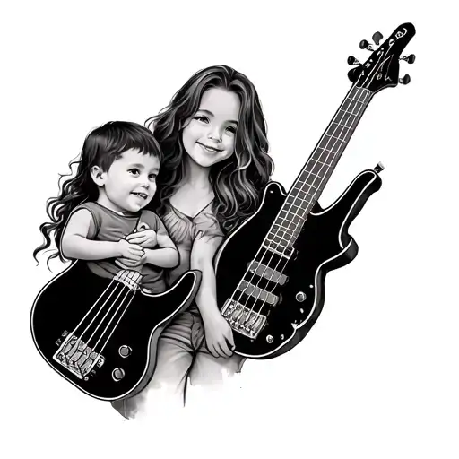Bass Guitar Family Wife And Son