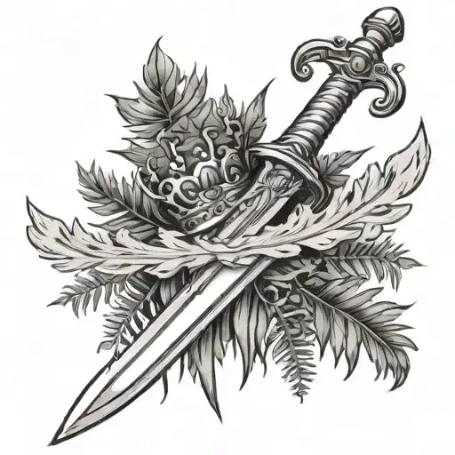 Crown And Ferns Sticking Long Sword