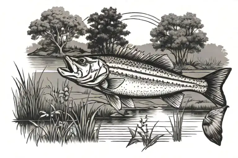 Buck Standing By A Pond With A Bass Fish And A Field With 3 Crosses