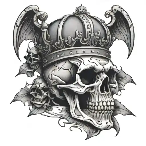 Skull With Crown Batwings And Knife