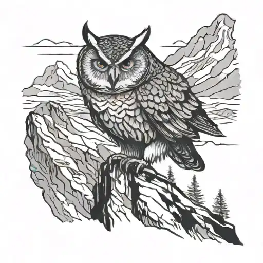 Owl Perched In Mountains